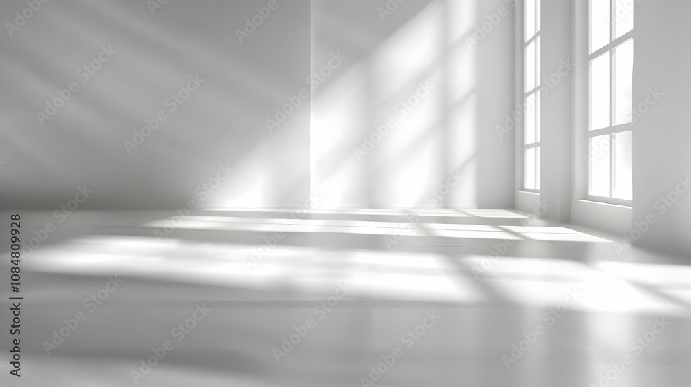 Sunlight Streaming Through Windows in a White Room, Creating a Bright and Minimalist Aesthetic
