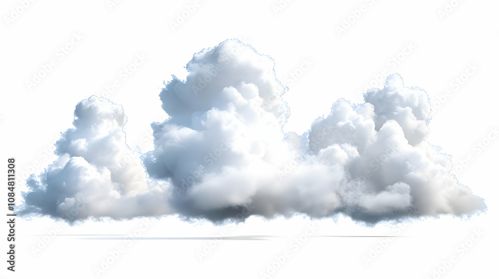 Realistic 3D Render of Fluffy White Clouds Against a White Background, Ideal for Design or Graphic Projects Realistic 3D Render of Fluffy White Clouds Against a White Background, Ideal for Design or Graphic Projects