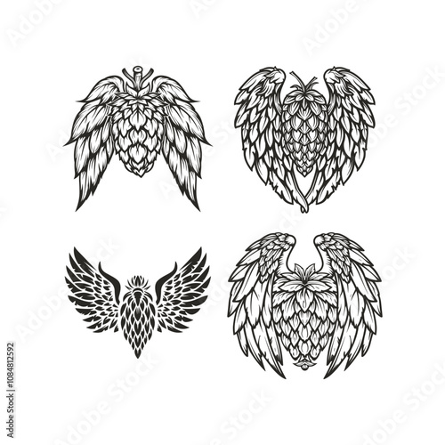 Wing brewing hop logo design vector vintage