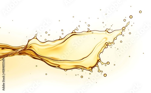 Gold liquid is splashing and flowing across a white background.