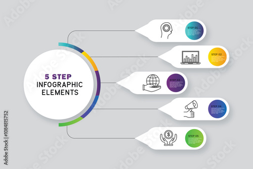 Circular layout diagram with 5 list of steps, circular layout diagram infographic element template