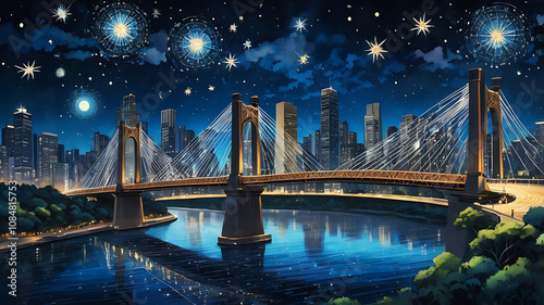 Sao Paulo Brazil Ponte Estaiada Bridge Illustration Panoramic at night photo