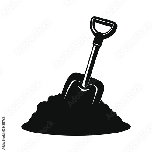 Organic compost soil on the shovel vector silhouette