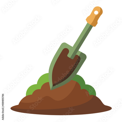 Organic compost soil on the shovel vector illustration isolated on a white background