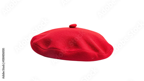 Red beret hat on white transparent background