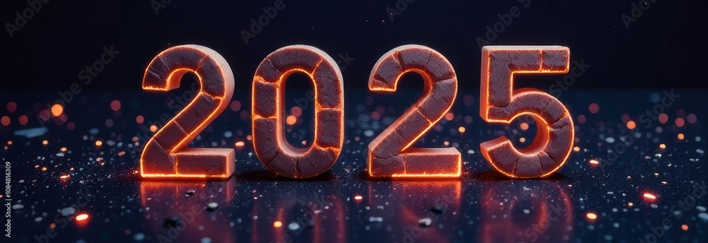 2025 Futuristic Glowing Numbers, Night Atmosphere, Vibrant Light 2025 Futuristic Glowing Numbers, Night Atmosphere, Vibrant Light