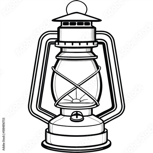 Old lantern oil lamp vector silhouette line art style