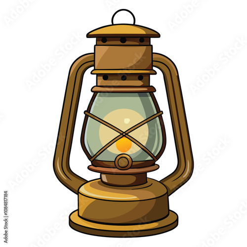 Old lantern oil lamp vector illustration isolated on a white background