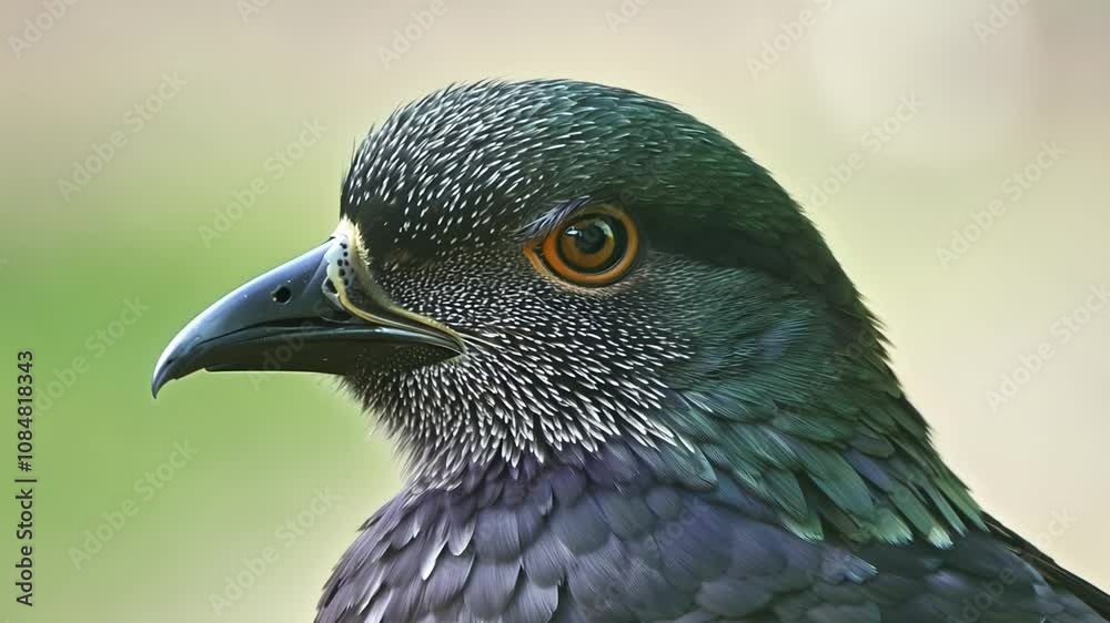 Nicobar pigeon gracefully turning its head while showcasing iridescent feathers Nicobar pigeon gracefully turning its head while showcasing iridescent feathers