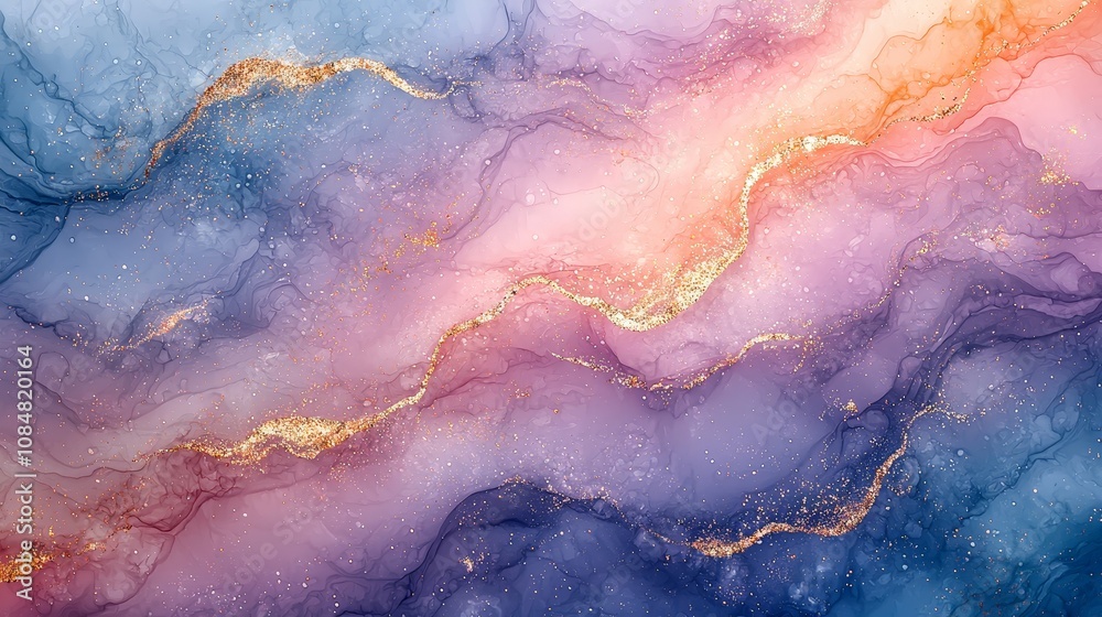 Abstract fluid art featuring soft colors and shimmering gold accents. Abstract fluid art featuring soft colors and shimmering gold accents.