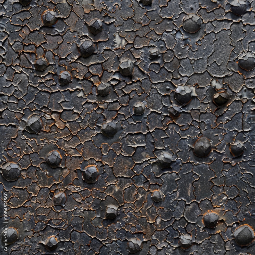 A black and grey surface with many holes and cracks A black and grey surface with many holes and cracks