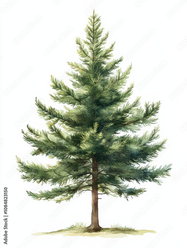 Watercolor illustration of spruce tree with dense green foliage, showcasing its natural beauty and intricate details. Perfect for nature lovers and art enthusiasts Watercolor illustration of spruce tree with dense green foliage, showcasing its natural beauty and intricate details. Perfect for nature lovers and art enthusiasts