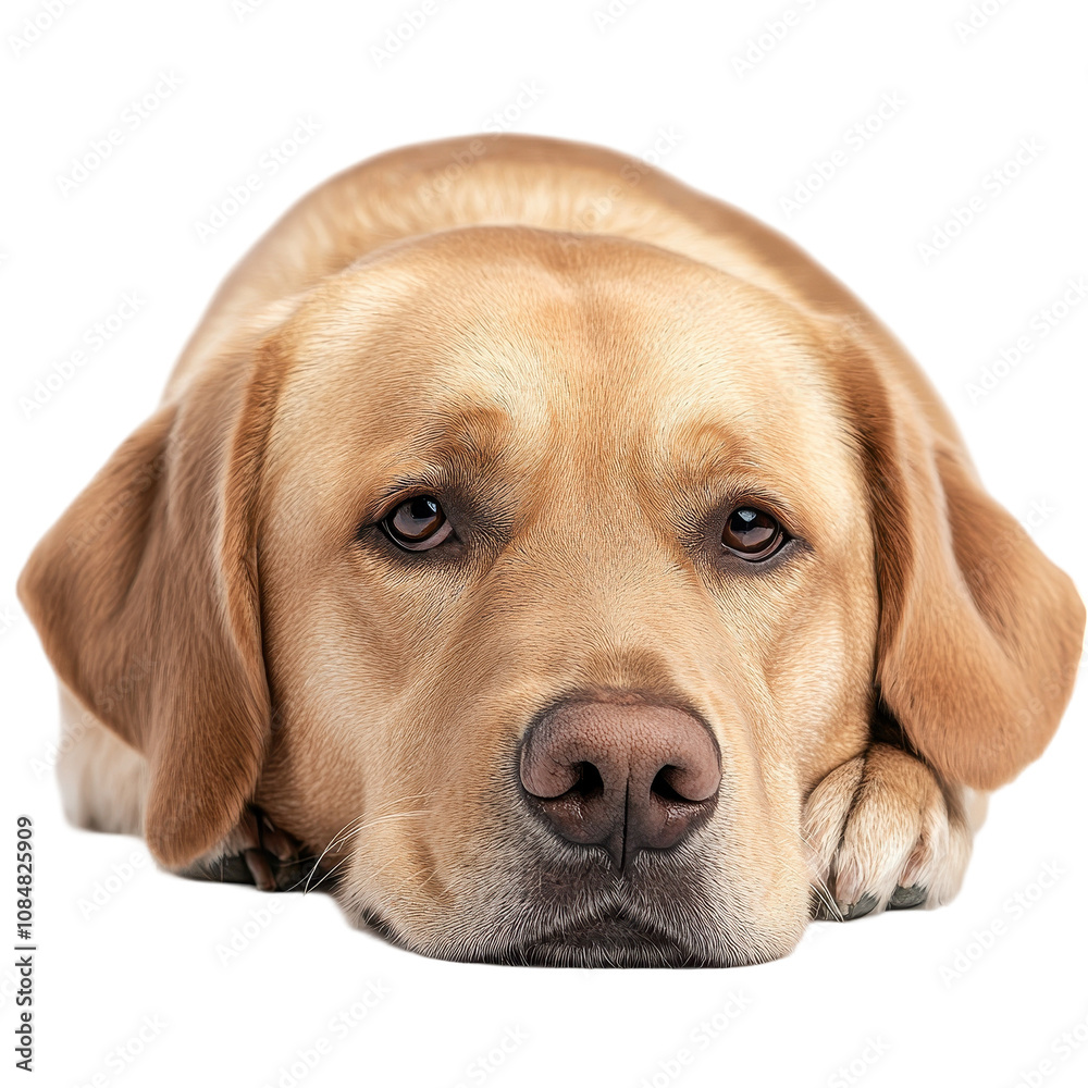 A dog is laying down on a white background A dog is laying down on a white background