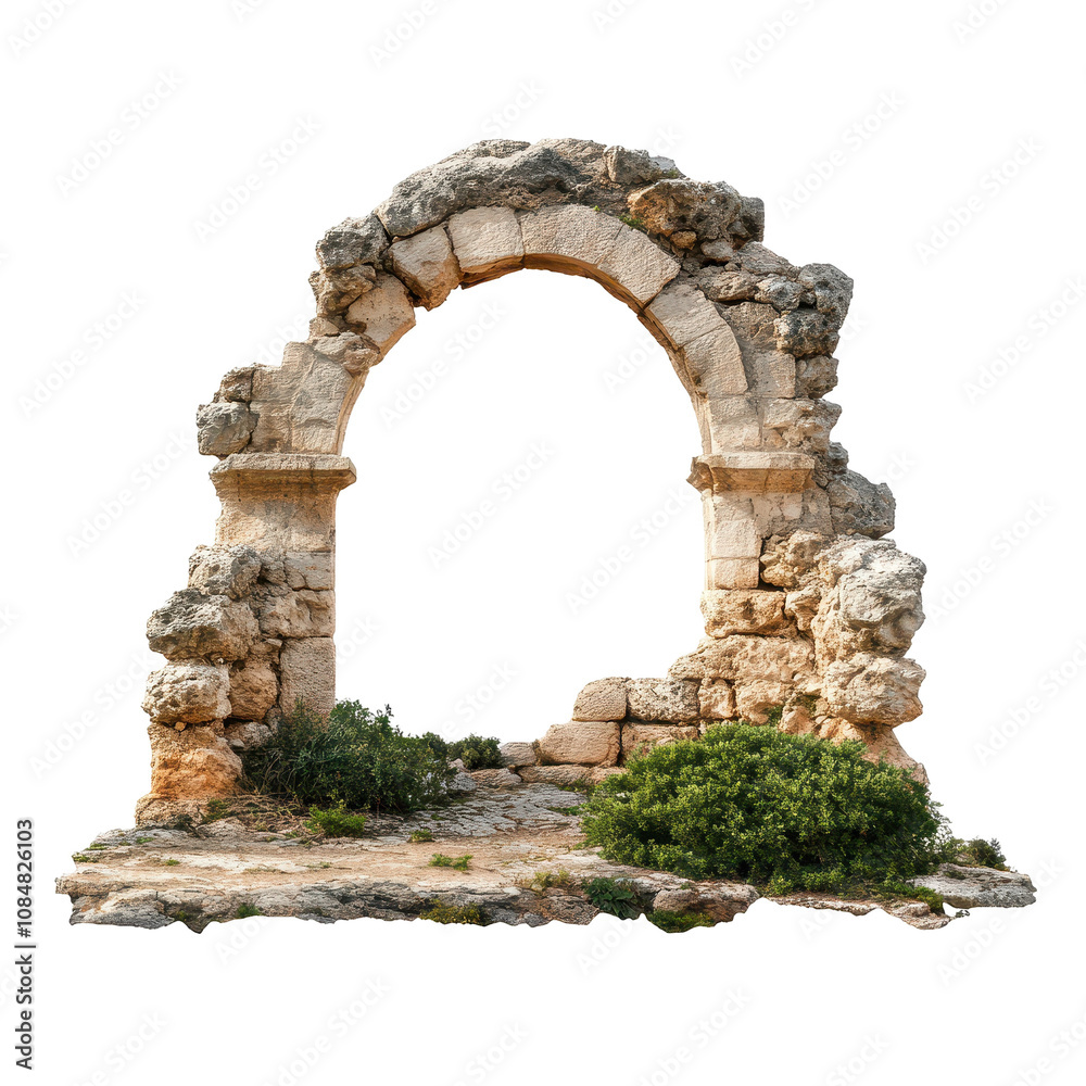 A stone archway with a small bush growing out of it A stone archway with a small bush growing out of it
