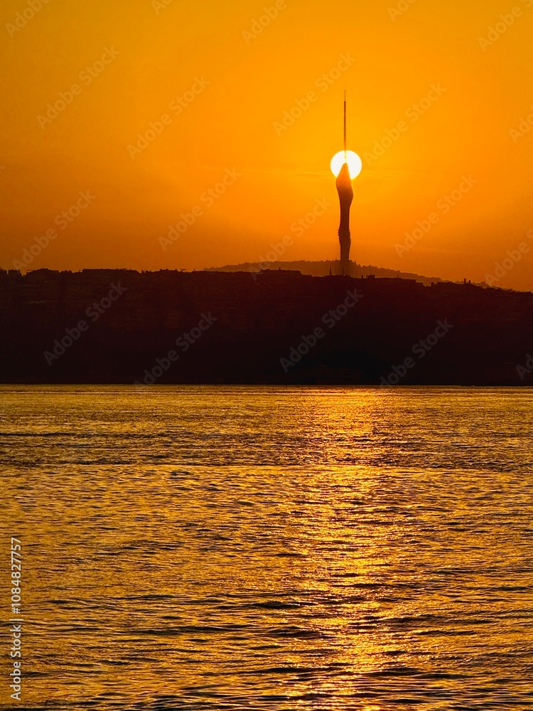 Beautiful and colorful sunrise over Marmara sea in Istanbul, Turkey