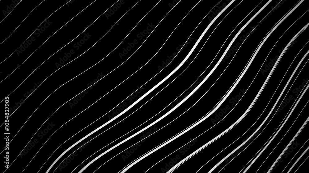 White Grey abstract curved wavy double lines on black background. Futuristic minimal black and white motion design. Video animation Ultra HD 4K 3840x2160