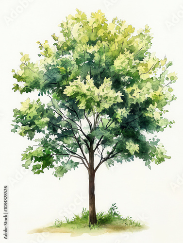 Watercolor illustration of elm tree with abundant green leaves, showcasing its natural beauty and vibrant colors. Perfect for nature lovers and art enthusiasts