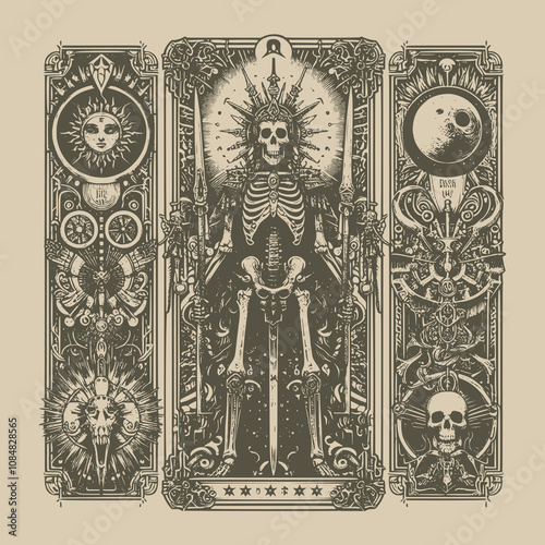 vintage styled skeleton warrior tarot