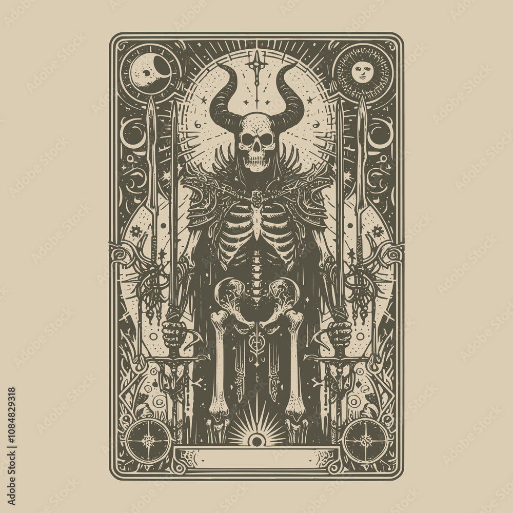 hand-illustrated skeleton warrior tarot card hand-illustrated skeleton warrior tarot card