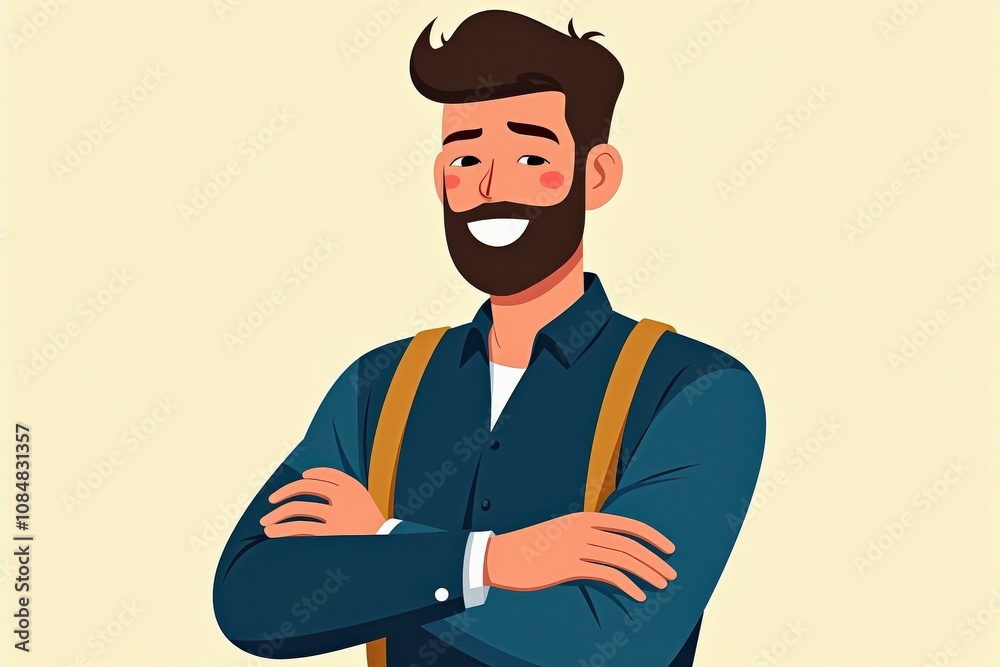 Confident Man with Beard and Suspenders: Perfect for Business, Marketing, and Professional Projects Confident Man with Beard and Suspenders: Perfect for Business, Marketing, and Professional Projects