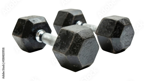 Pair of gym dumbbells on white transparent background

