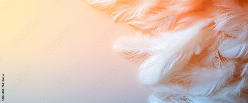Fototapeta premium Soft, white feathers with warm light.