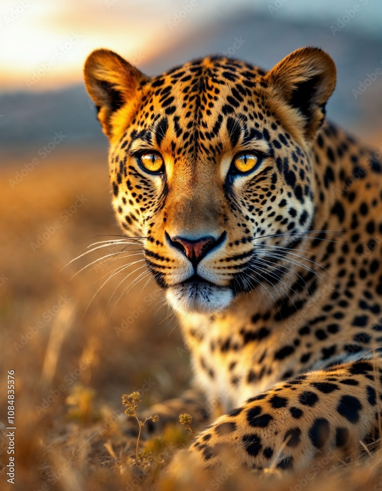 Fototapeta premium Close-up young leopard portrait