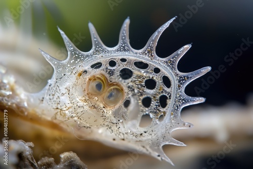 Microscopic life: a solitary protozoan drifting through fluid, unveiling beauty of unicellular life, embodying biological diversity, and highlighting unseen intricacies within microenvironments. photo