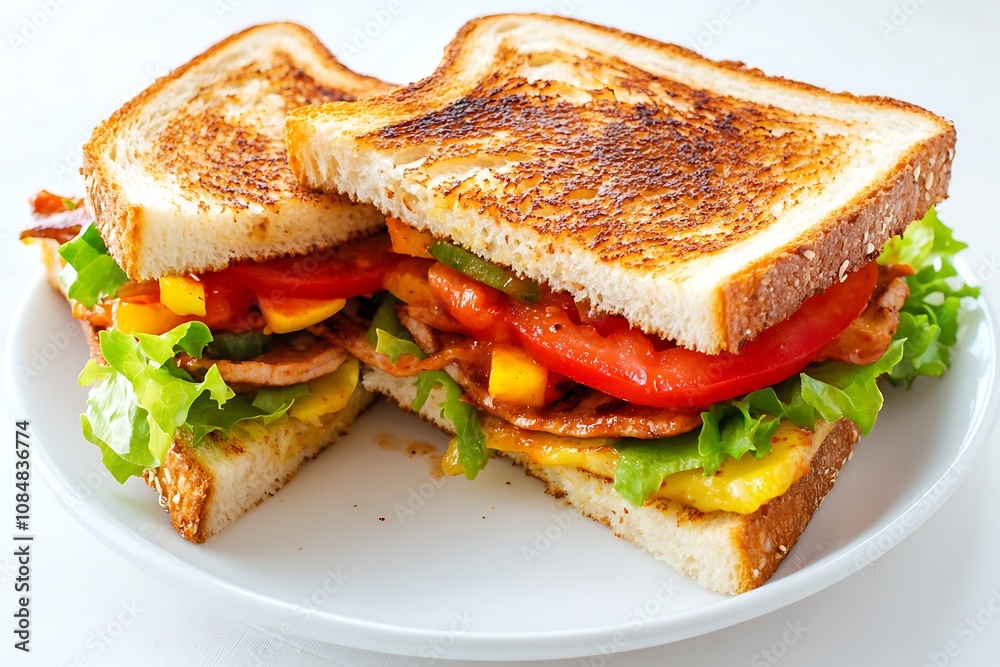 Fajita sandwich on a plate on white background, close up