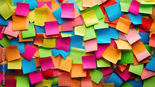 Colorful sticky notes posted on an office wall, full of ideas