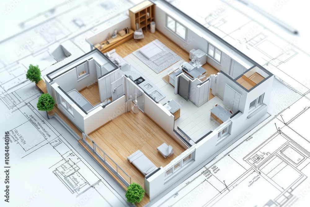 A modern architectural layout of a house, showcasing an open design with distinct living areas and a focus on spatial flow and functionality. A modern architectural layout of a house, showcasing an open design with distinct living areas and a focus on spatial flow and functionality.