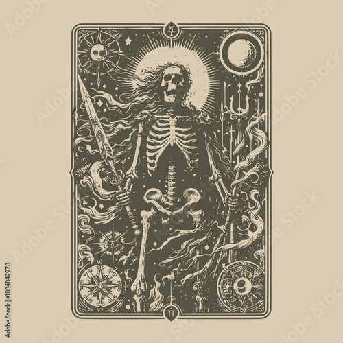 skeleton warrior tarot playing card