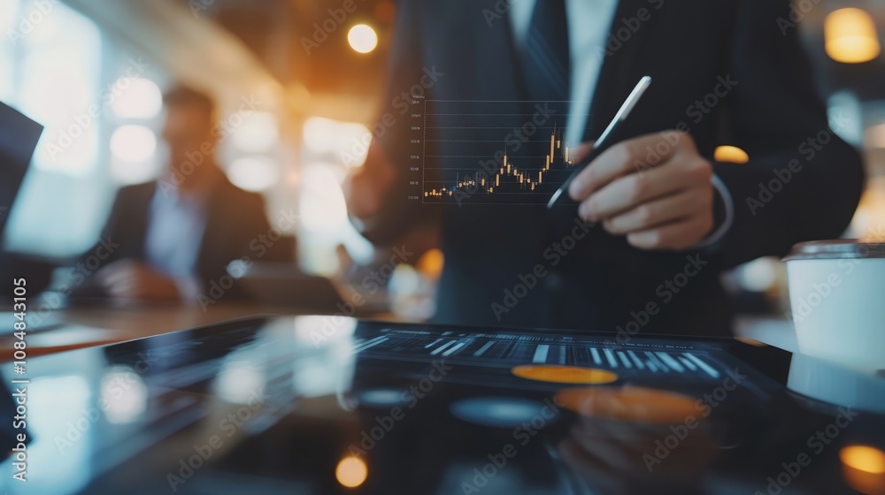 Businessman analyzing financial data on tablet. Businessman analyzing financial data on tablet.