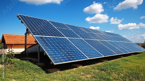 Residential Solar Panel Array Under Blue Sky