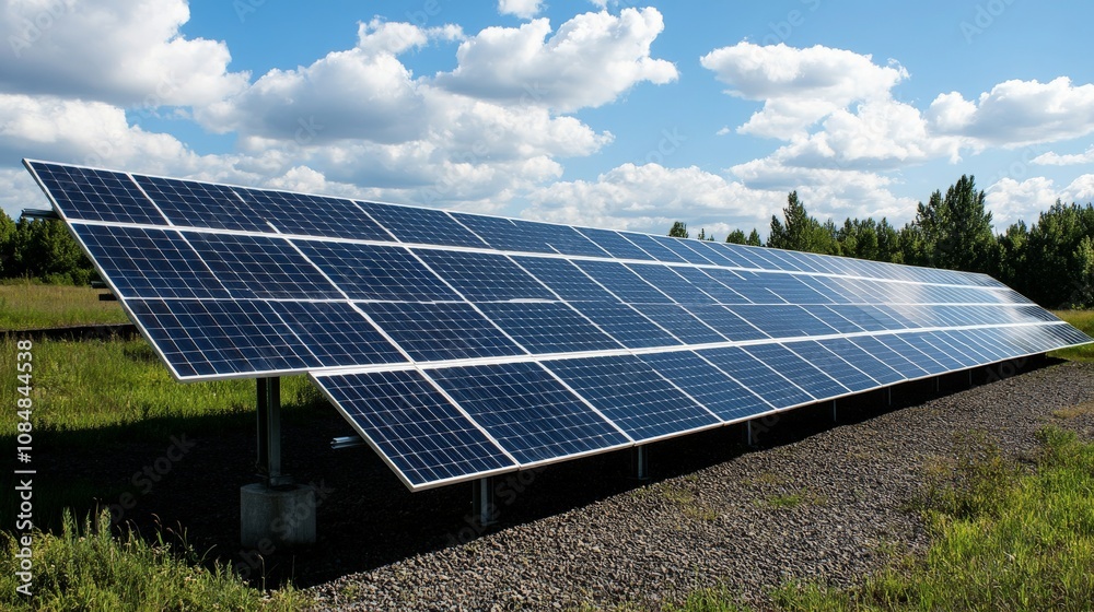 Solar Panels Array Under A Bright Sunny Sky Solar Panels Array Under A Bright Sunny Sky