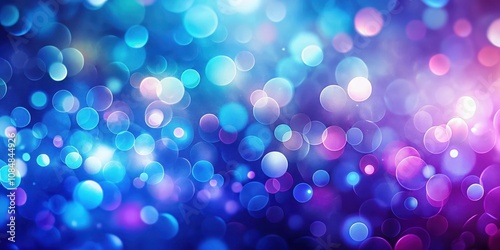 Abstract Blue and Purple Bokeh Background with Bright, Sparkling Circles of Light