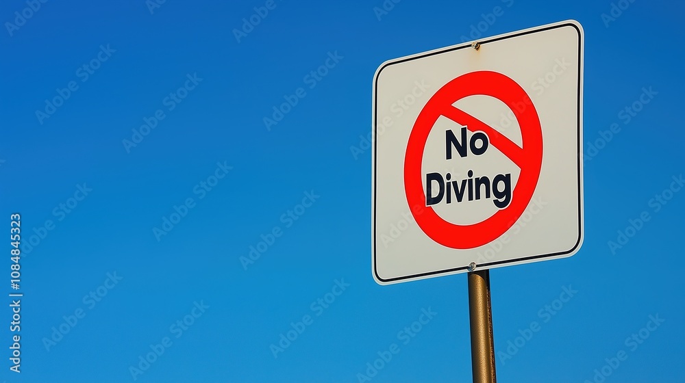 Swimming pool warning sign placed near the edge of a pool, emphasizing safety and caution for swimmers, ensuring a secure aquatic environment. Swimming pool warning sign placed near the edge of a pool, emphasizing safety and caution for swimmers, ensuring a secure aquatic environment.