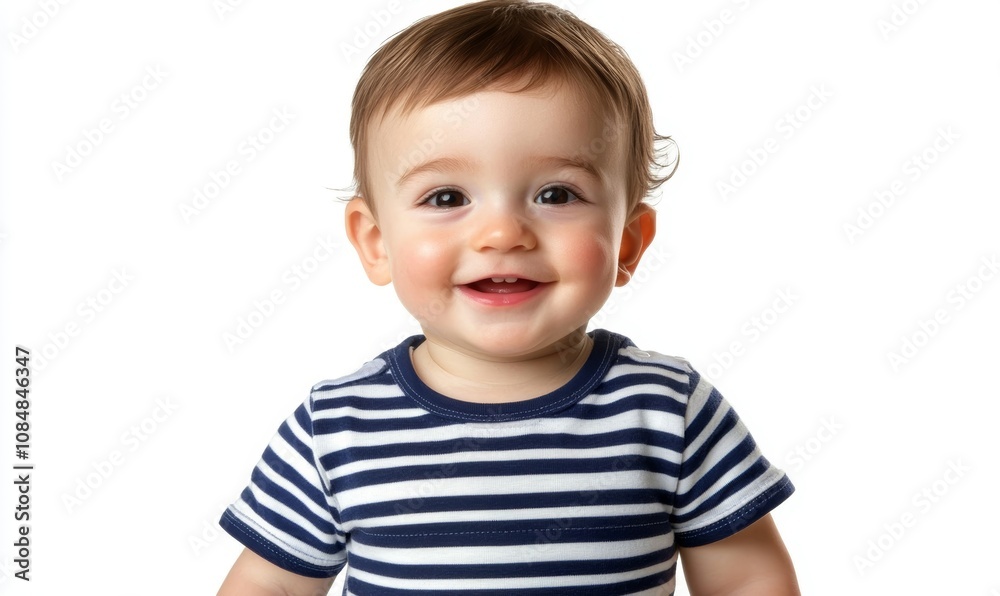 Adorable Smiling Baby Boy in Striped Shirt, Happy Infant Portrait Adorable Smiling Baby Boy in Striped Shirt, Happy Infant Portrait