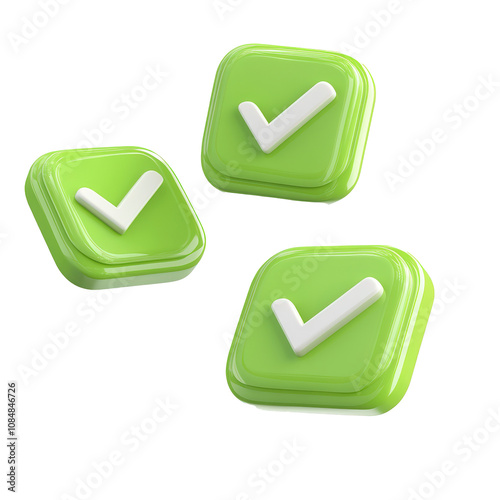 Green verify 3d icon cartoon style floating on transparency background PNG