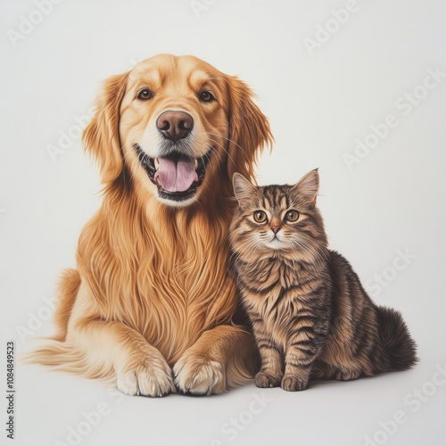 Golden Retriever and Siberian Cat Portrait: A Beautiful Friendship