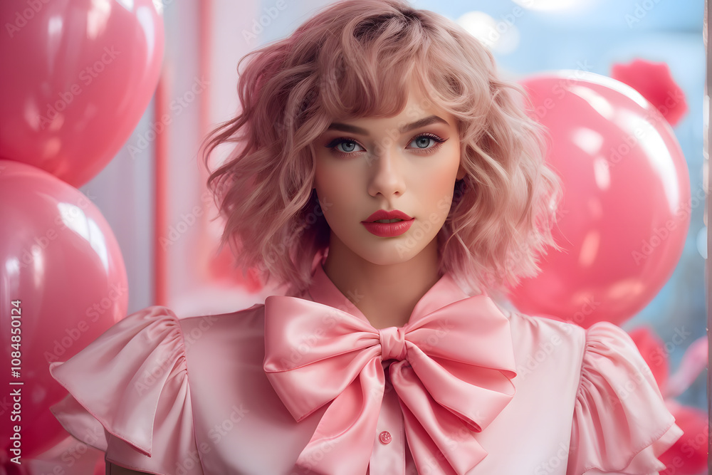 A woman with pink hair