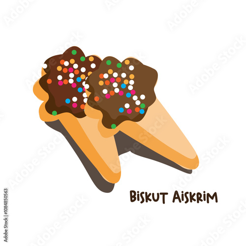 Vector illustration of famous Malaysian traditional Eid festive dessert, kuih Raya, biskut aiskrim