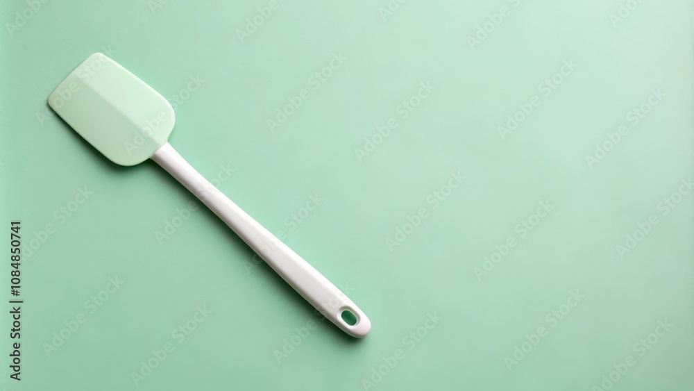 A Pale Green Silicone Spatula on a Mint Background A Pale Green Silicone Spatula on a Mint Background