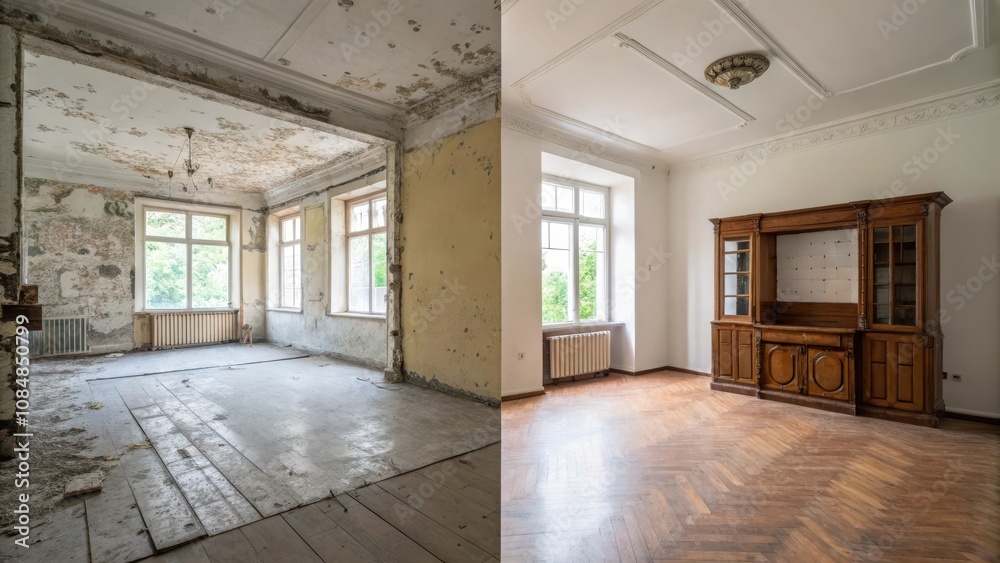 Before and After Room Renovation A Dramatic Transformation of a Derelict Space into a Bright and Elegant Living Area Before and After Room Renovation A Dramatic Transformation of a Derelict Space into a Bright and Elegant Living Area