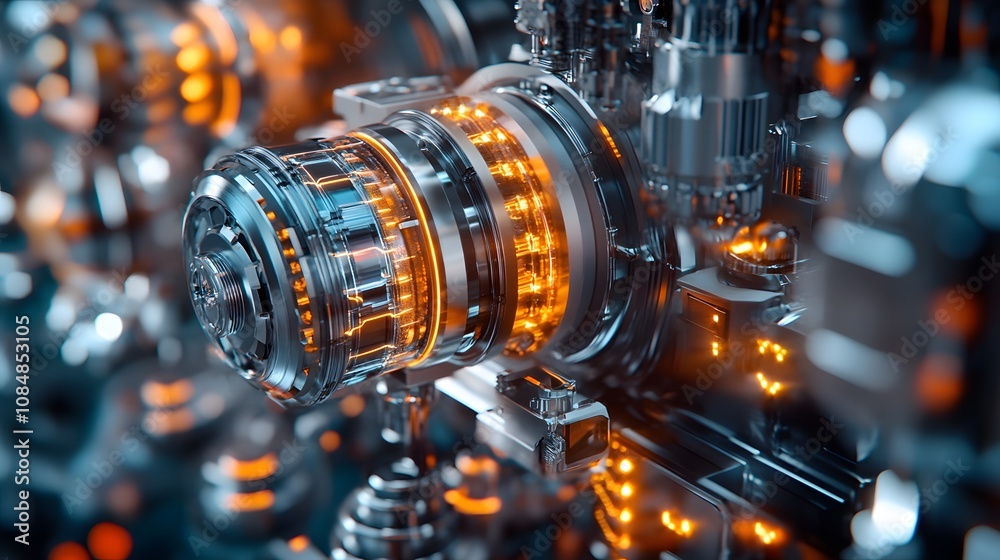 An AI-driven machine with sharp 3D details, layered with 2D holographic indicators of processing data. 4k resolution, Cinematic Scene An AI-driven machine with sharp 3D details, layered with 2D holographic indicators of processing data. 4k resolution, Cinematic Scene