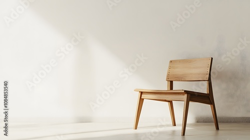 A modern chair against a white wall, highlighting clean lines and a minimalist design in sharp focus. Cinematic Scene, 4k resolution, cinematic scene