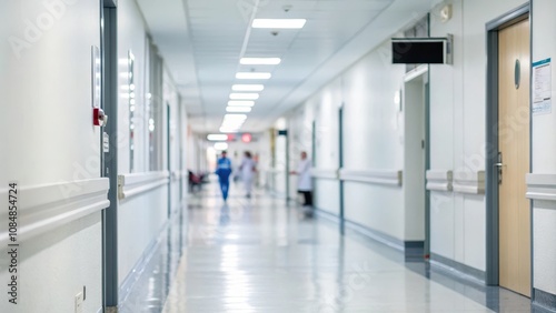 A Sterile and Calm Hospital Corridor with Blurred Medical Personnel