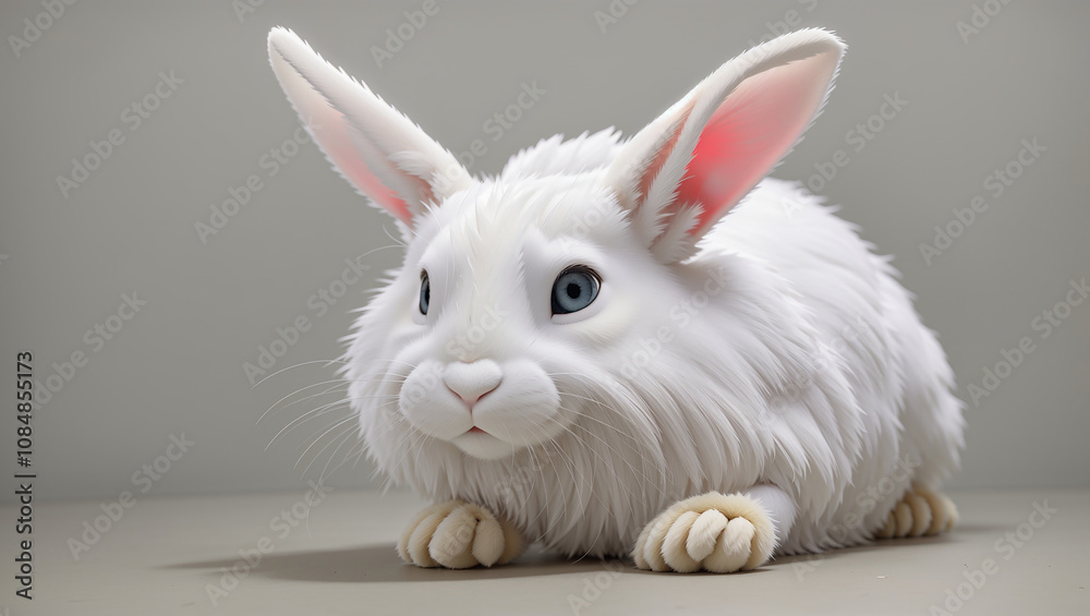 Obraz premium A white rabbit sits in a misty forest, surrounded by white flowers