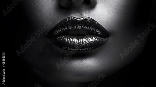 A black-and-white close-up of a woman s lips, slightly parted, with high-contrast shadows accentuating the texture and mood. Cinematic Scene, 4k resolution, cinematic scene