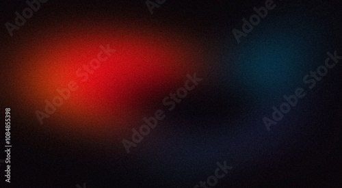 Abstract glowing color flow grainy background. Dark black red blue color wave noisy shaped, vibrant and bright colors, noise texture backdrop design